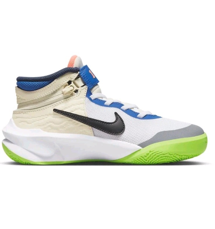 Nike Team Hustle D10 FlyEase White Multicolor Youth Size 7Y Basketball Shoes