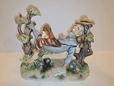 Norleans Old Man Sleeping In Hammock Reading Book Bisque Porcelain Figure Vtg