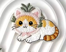 Embroidered Iron-On Applique patch cat 2  1/4 x 1  3/4 inch