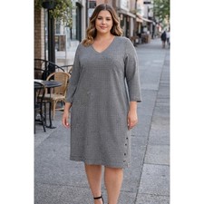 JJill  Women Dress Black White Gingham Check V Neck 3/4 Sleeve  Plus  XL