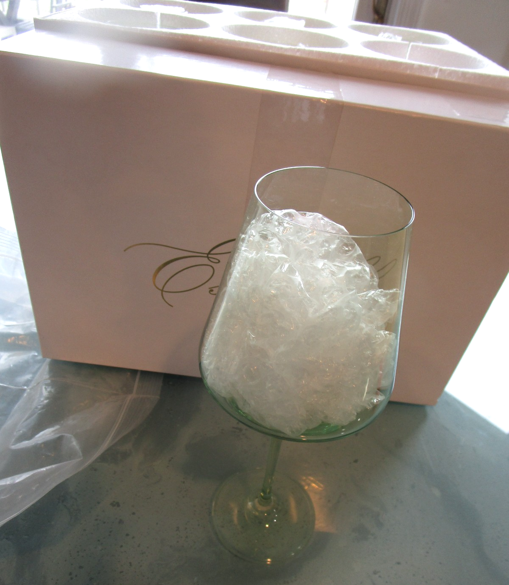 6 West Elm Estelle Colored Glass Stemmed Wine Glasses green photo shoot  sample