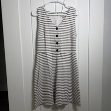 Loft Striped A-line Dress Size 8 Black And Off White Classic Preppy Sleeveless
