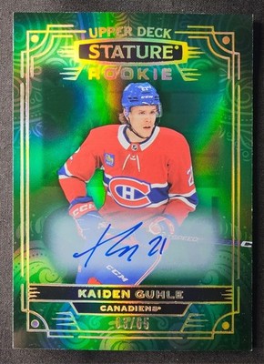 2022-23 UD Stature Rookie Auto Kaiden Guhle #139 Green /65 Canadiens