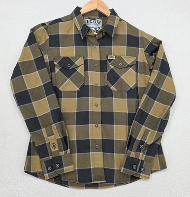 Dixxon Men's 5 Clicks Out Flannel Shirt Black Tan White Plaid Medium