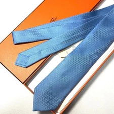 HERMES Tie Blue H Pattern 100 Percent Silk Made in France Luxury Necktie