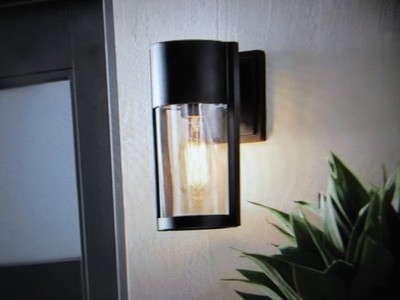 Hampton Bay Kempster 9.92 in. Modern 1-Light Matte Black Cylinder Outdoor Sconce