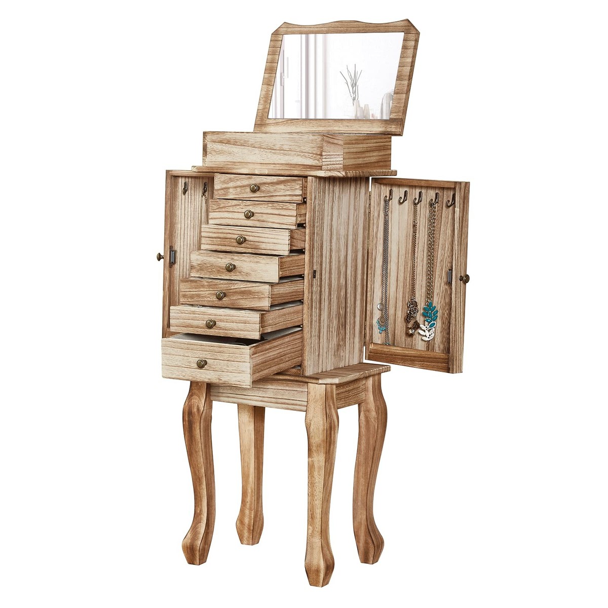 Standing Jewelry Armoire, Drawers Side Doors Jewelry Amoire