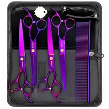 Professional Dog Grooming Scissors Set 6.5 Thinning 7 Straight Curved Black