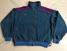 VTG 80's Columbia Color Block Full Zip Polar Fleece Teal Purple XL USA Made READ