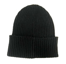 LANDS' END BLACK RIBBED CUFFED KNIT BEANIE HAT WOMEN'S MEN'S S/M SMALL MEDIUM