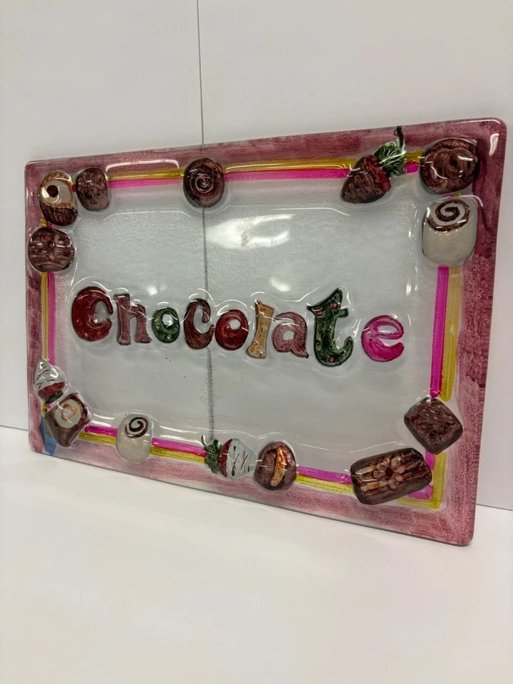 Decorative Glass Tray – Chocolate Candy Theme – Kitchen or Dessert Bar Decor - Image 3 of 4