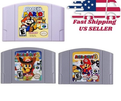 N64 Game Mario Party 2 , 3 and Paper Mario Cartridge Nintndo 64 Console