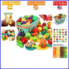 70pcs Kids Play Food Set with Basket, Kitchen Utensils, for Ages 3 