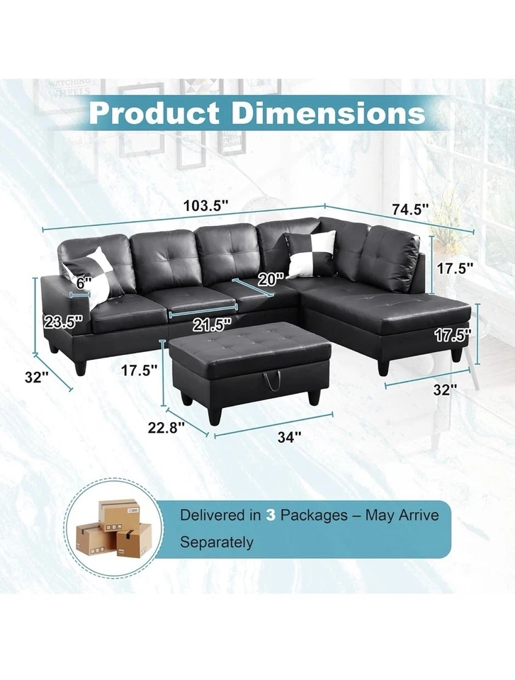 Sofá seccional de gran tamaño de 103,5", sofá en forma de L con otomana de almacenamiento, Foto 2 de 2
