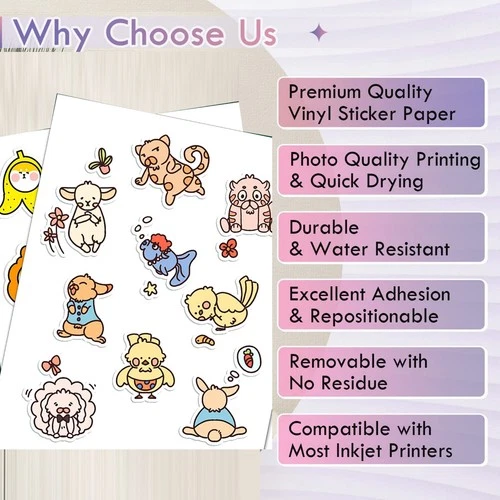 8.5''X11'' Printable Vinyl Sticker Paper Glossy A4 Waterproof for Inkjet & Laser - Picture 2 of 12
