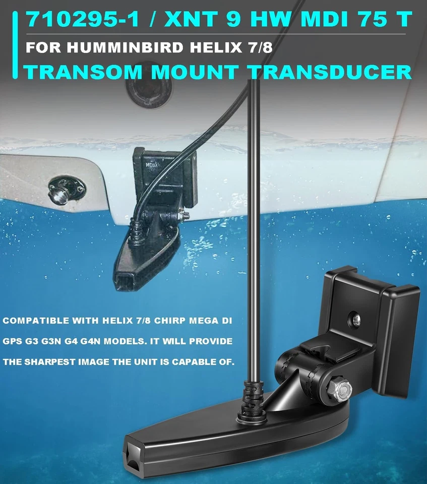 Transom Mount Transducer For Humminbird 710295-1 Helix 7/8 CHIRP MEGA DI GPS G3 - Image 2 of 4