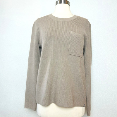 Figs Loungewear Off Shift Latte Ribbed Knit Sweater Womens M Pullover Pocket NWT