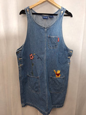 Vintage Disney Winnie The Pooh Women's Jumper Overall Denim Jean Dress Sz 16W