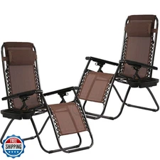 Zero Gravity Chairs Set of 2 with Pillow and Cup Holder Patio Out