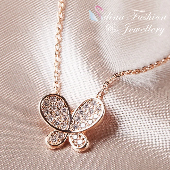 18K Rose Gold Filled Cubic Zirconia Delicate Butterfly Fashion Jewellery Set - Image 3 of 4