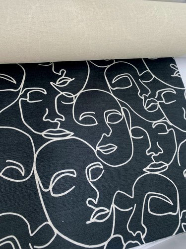 3.7 metres black and white faces upholstery fabric FREE POSTAGE