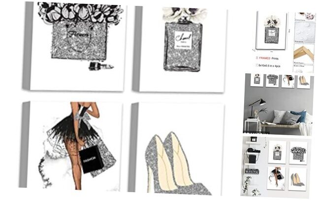 Glam Gray Fashion Wall Decor,Schönheitszimmer 8''x 10''x 4pcs Luxury Silver