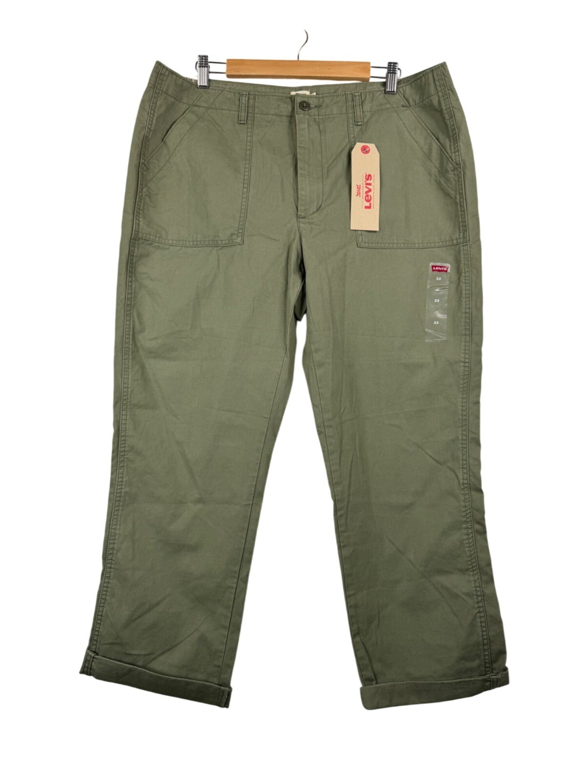 Levis Womens Utility Cargo Chino Pants olive 90s relaxed sz 33
