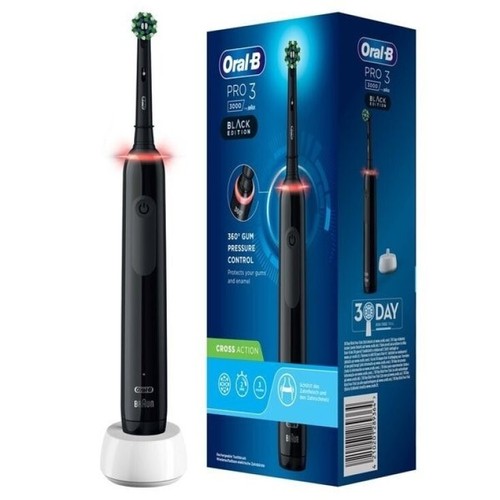 Brosse à Dents Électrique Oral-B Pro 3 Noire - Rechargeable, 3 Modes, Minuterie - Fabriquée En Allemagne