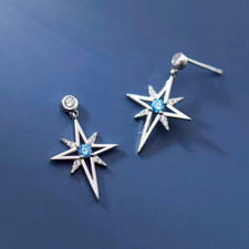 925 Sterling Silver Northern Star Stud Earrings CZ Starburst Jewellery Women UK