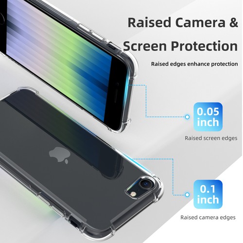 For iPhone 7/8/SE 2020/SE 3 2022 Clear TPU Crystal Case Tempered Glass Protector - Picture 5 of 12