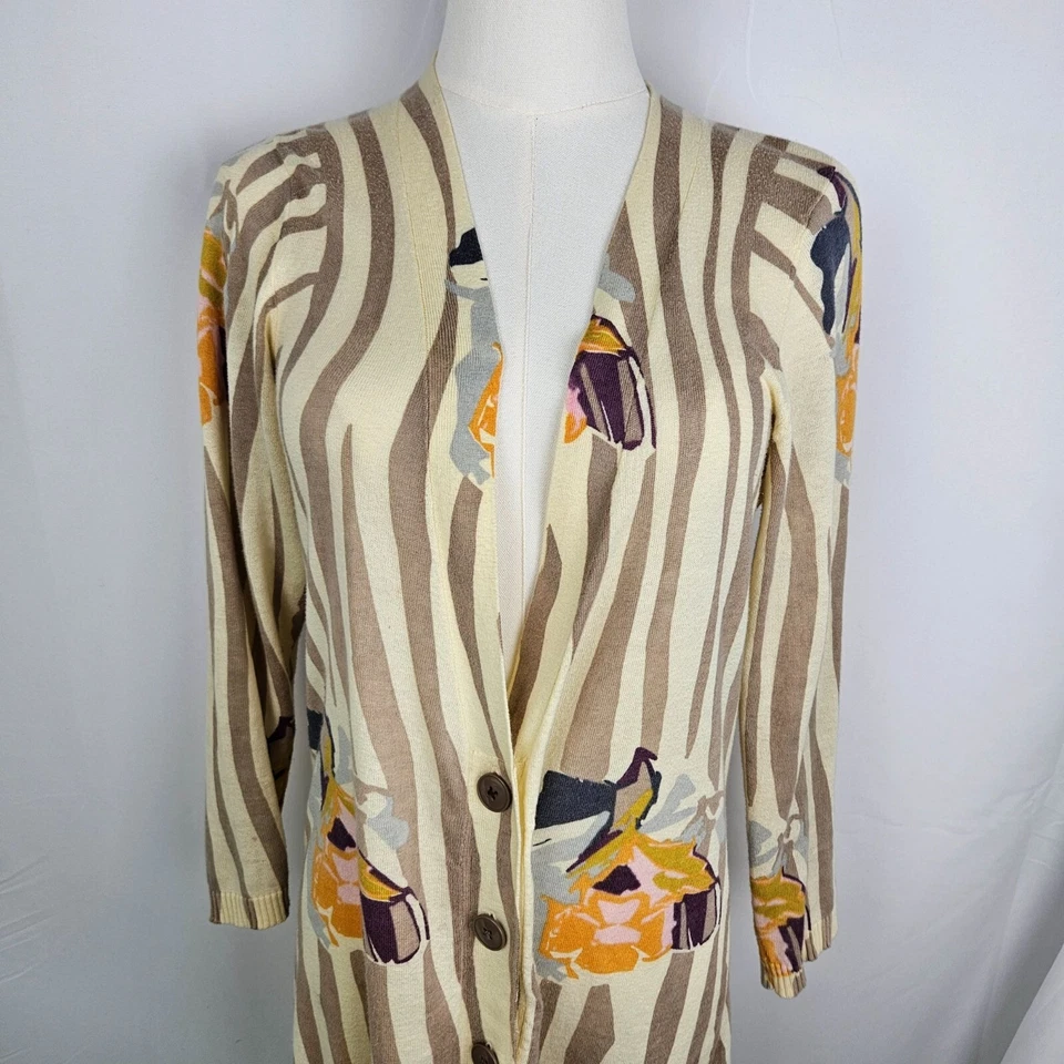 Cárdigan Suéter Sparrow Anthropologie Floral Rendering Rayas Mediano Beige Foto 2 de 4
