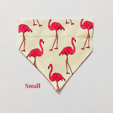 Pink Flamingos on Beige Summer Over Collar Slide On Pet Dog Cat Bandana Scarf