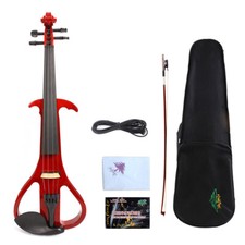 Yinfente Red Electric Violin Silent 4/4 Soild Wood With Case Portable for Kids