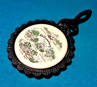 Vintage Colonial Williamsburg VA Cast Iron Trivet Art Tile Decor Souvenir 7.5x5''