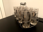 Vintage Set Of 8 Libbey Metallic Leaf Foliage Glasses with Carrier MCM 5.5x2.75" — photo 4
