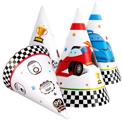 Race Car Birthday Party Hats - 12 PCS Racing Party Supplies Paper Cone Hats H...