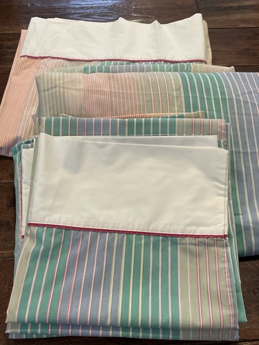 Wamsutta Supercale Plus King Sheet Set Rainbow Striped Vintage Flat Fitted Cases - Picture 2 of 11