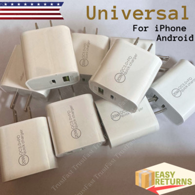 Fast Charger Adapter USB A+USB C Port Wall Brick PD Charging Plug Universal Lot
