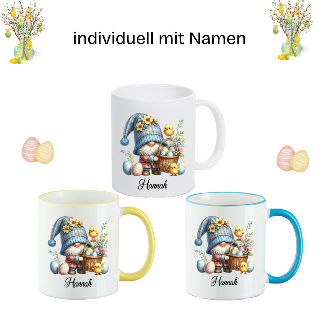 Tasse Personalisierte Ostern Gnomie Tasse mit Namen Zwergen-Motiv Geschenkidee