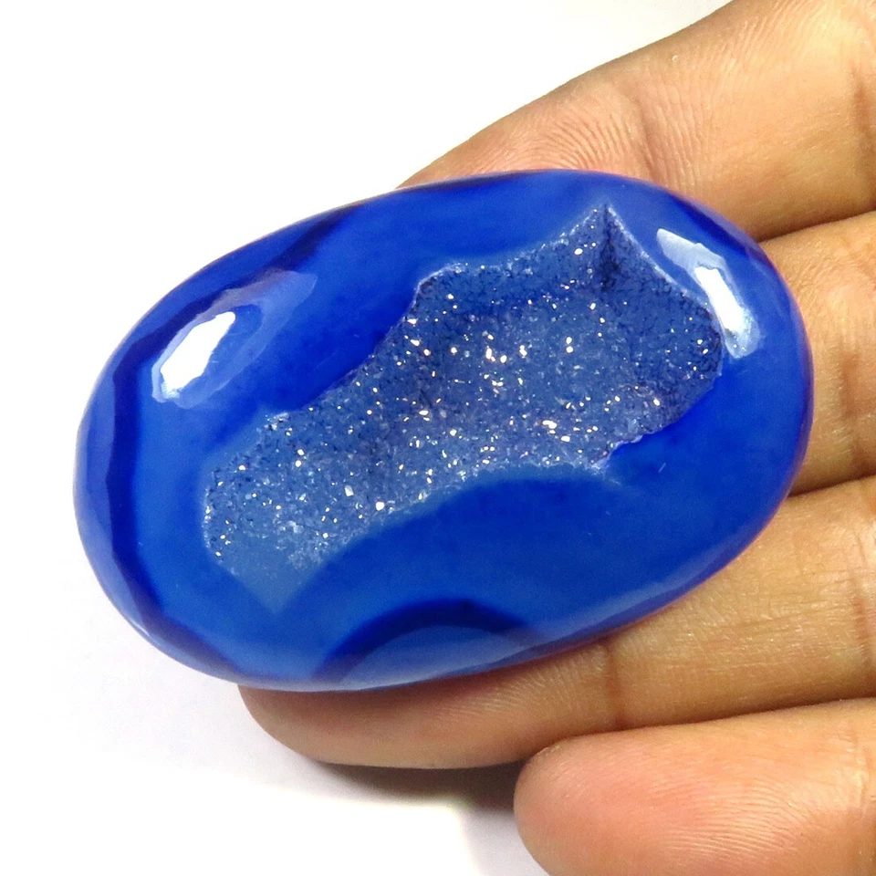 Cabinas druzy de ónix ventana azul 49x31 mm geoda natural ágata ónix piedra preciosa OD-1129 Foto 2 de 4