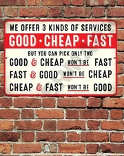 Good Cheap Fast Service Sign Aluminum Metal 8"x12" Rustic Funny Garage Man Cave