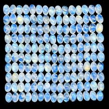 150 Pcs Natural Rainbow Moonstone 6x4mm Oval Blue Shines Cabochon Gemstones Lot
