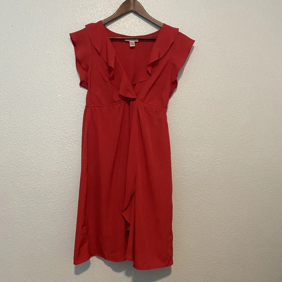 Motherhood Maternity Dress Small Red Ruffle Knee Length - Image 2 of 4
