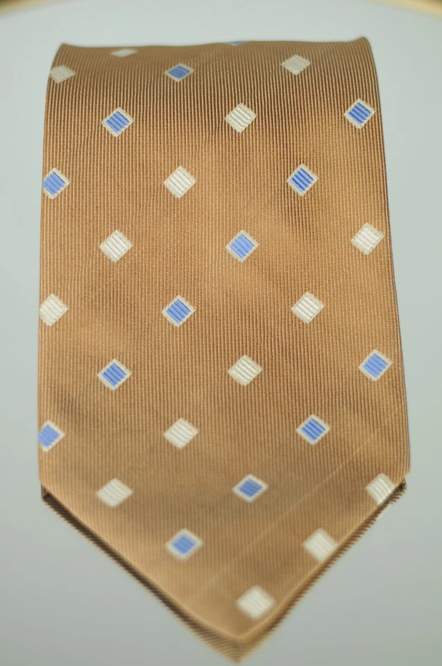 Corbata Vitaliano Pancaldi Tejida Geométrica Seda Azul Tostado y Blanco 58 x 4 Foto 2 de 3