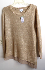 Jaclyn Smith Women's Gold Thread/Sequin Sweater Diagonal Hemline Medium NWT