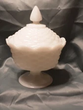 Vintage Large Milkglass Covered Pedestal Candy Dish
