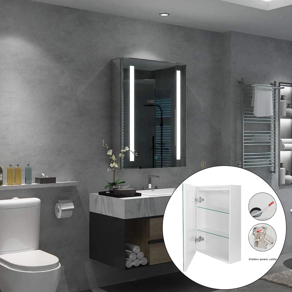 LUXURY LED Bathroom Mirror With Shaver Socket Cabinet Storage Wall