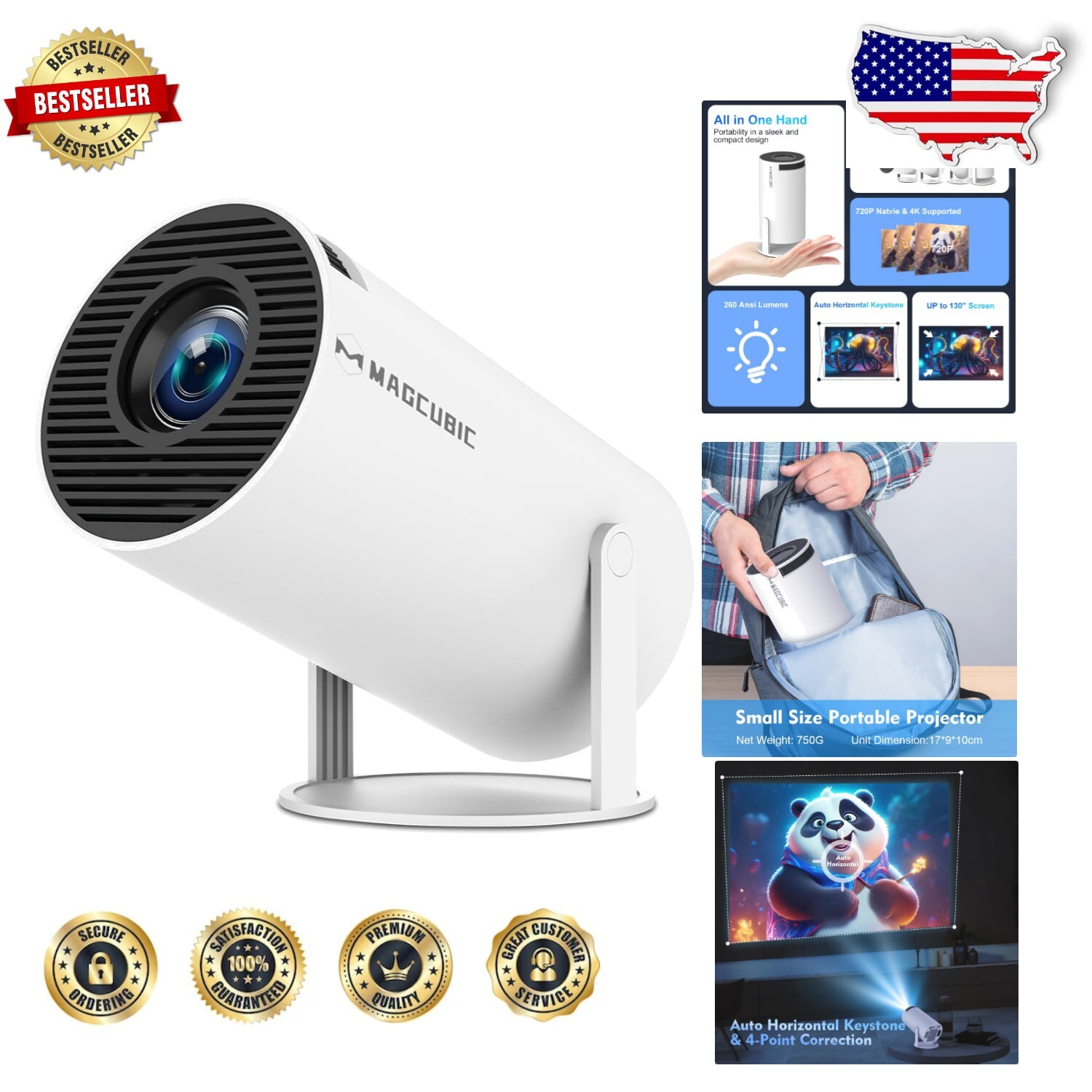 Compact Mini Projector with Auto Keystone & Android 11.0 - Ideal for Cinema-image