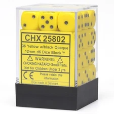 CHESSEX opaque 12mm SET OF (36) D6 YELLOW AND BLACK DICE DIE SET