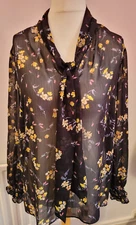 Papaya Blouse UK14 Black/Multi Floral Print Semi-Sheer Long Sleeve Pre-Owned